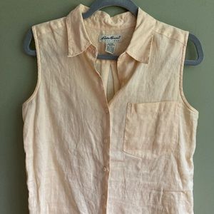 Eddie Bauer Light Yellow Linen Sleeveless Button Up Blouse